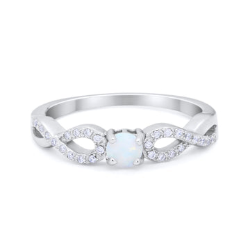 Petite Dainty Infinity Shank Ring Lab Created White Opal 925 Sterling Silver